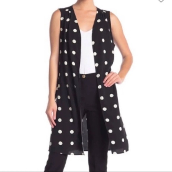 Anthropologie Pleione Black & White Polka Dot Long Vest Duster Size Medium - Picture 15 of 15